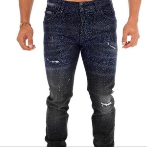 Men's George V Blingy Black Denim with Blue Rhinestones